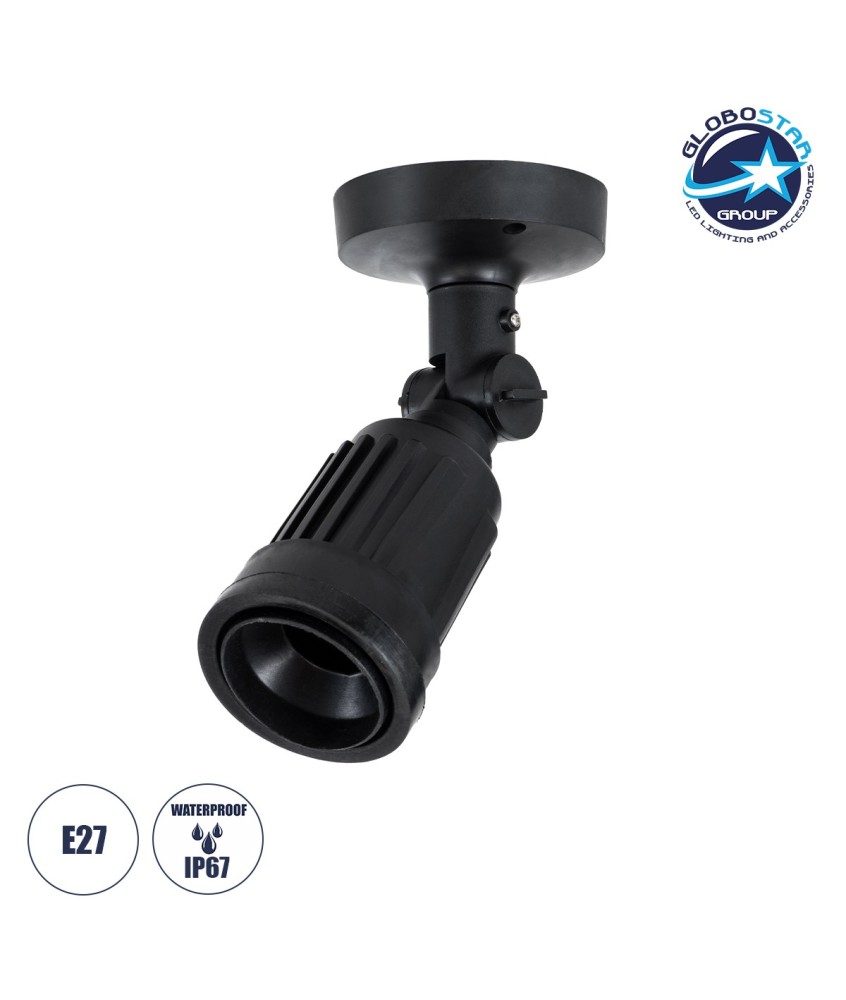 GloboStar® GRASEDO 61615 Βάση Κήπου με Ντουί E27 για Λάμπα Σποτ PAR38 - Αδιάβροχη IP67 - Υψηλής Αντοχής ABS - VDE Certified - Φ9.5 x Υ22cm - Μαύρο - 5 Years Warranty